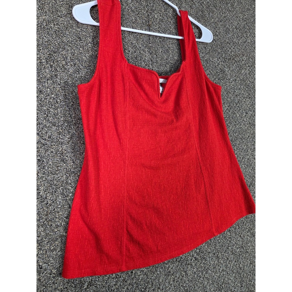 Ava & Viv Blouse Tank Women 1X Red Notched Square Neck Textured Sleeveless Top - Picture 2 of 8